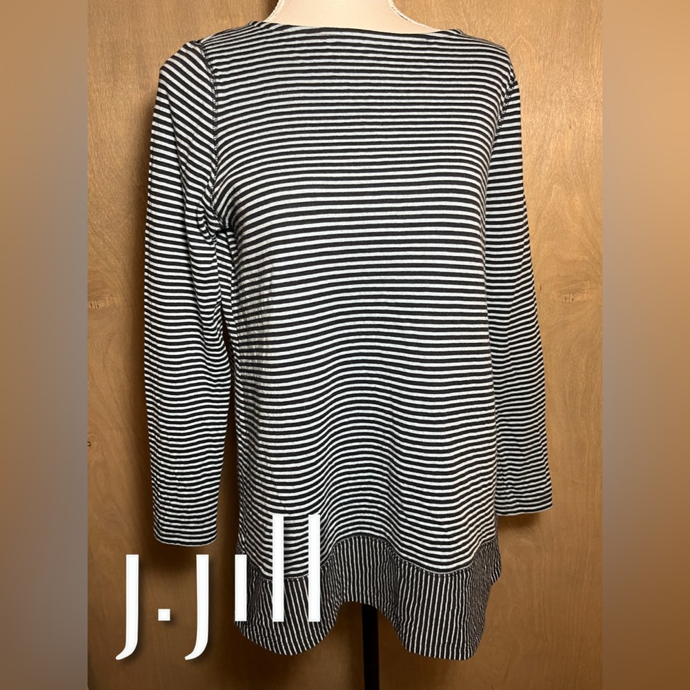 J. Jill Blue Striped Ballet Neck Knit Tunic Top PM